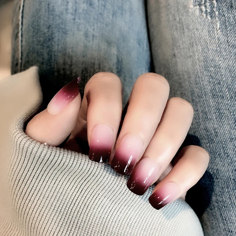 

24Pcs French Pink Gradient Color Nail Art Sharp Artificial Full Cover False Fake Nails Tip Acrylic fake nail Sweet Nail decor