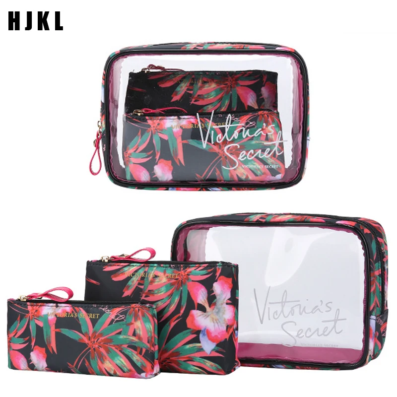 Bolsa de cosméticos portátil de PVC, conjunto de 3 piezas, bolsa de viaje al aire libre, impermeable, bolsa de almacenamiento transparente a la moda