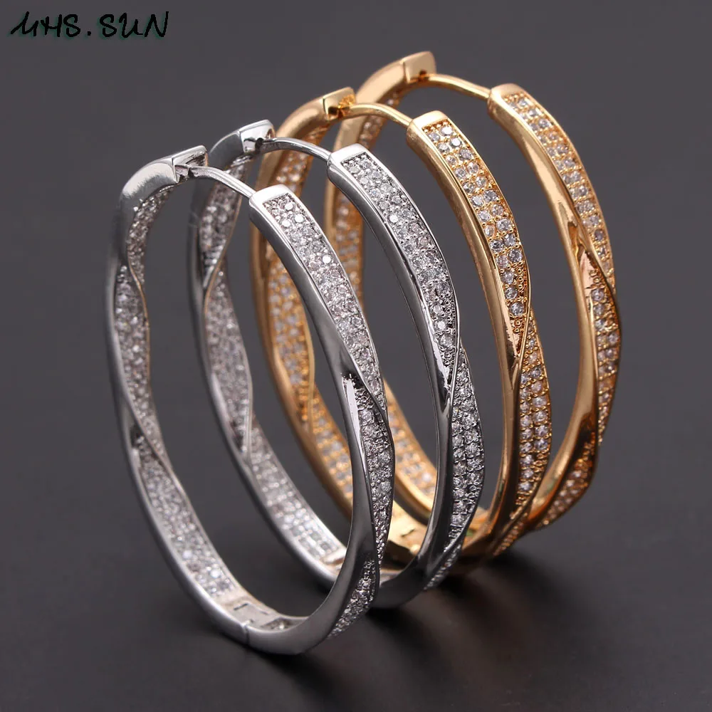 MHS. SUN, женские серьги-кольца, модный витой дизайн, AAA циркон, круглые серьги, круглые серьги, ювелирные изделия для женщин, серебро/золото, цвет