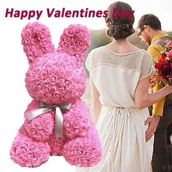 

Rabbit Rose Flower Artificial Decoration Valentines Day Easter bunny Birthday Party Wedding Gift Hand-knitted.Foam.Does not fade