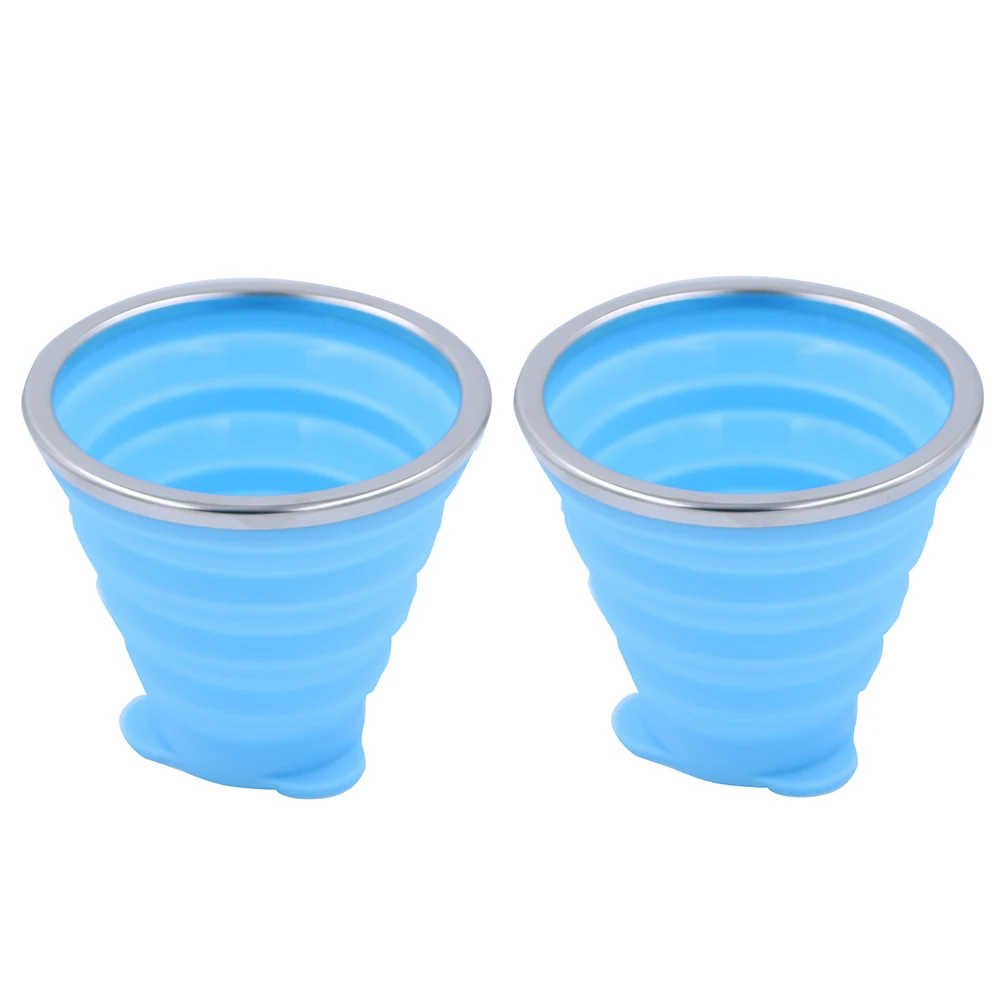 2/4 шт. 270ML силиконовая складная дорожная кружка Складная чашка с крышкой выдвижной Портативный Открытый Кружка спорт стакана воды - Цвет: Blue 2Pcs