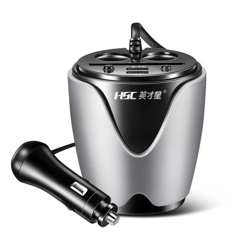 HSC-200 silver Car Cigarette Lighter Socket one tow three car cigarette lighter one tow two switch intelligent circular car charge - Название цвета: HSC-200 silver