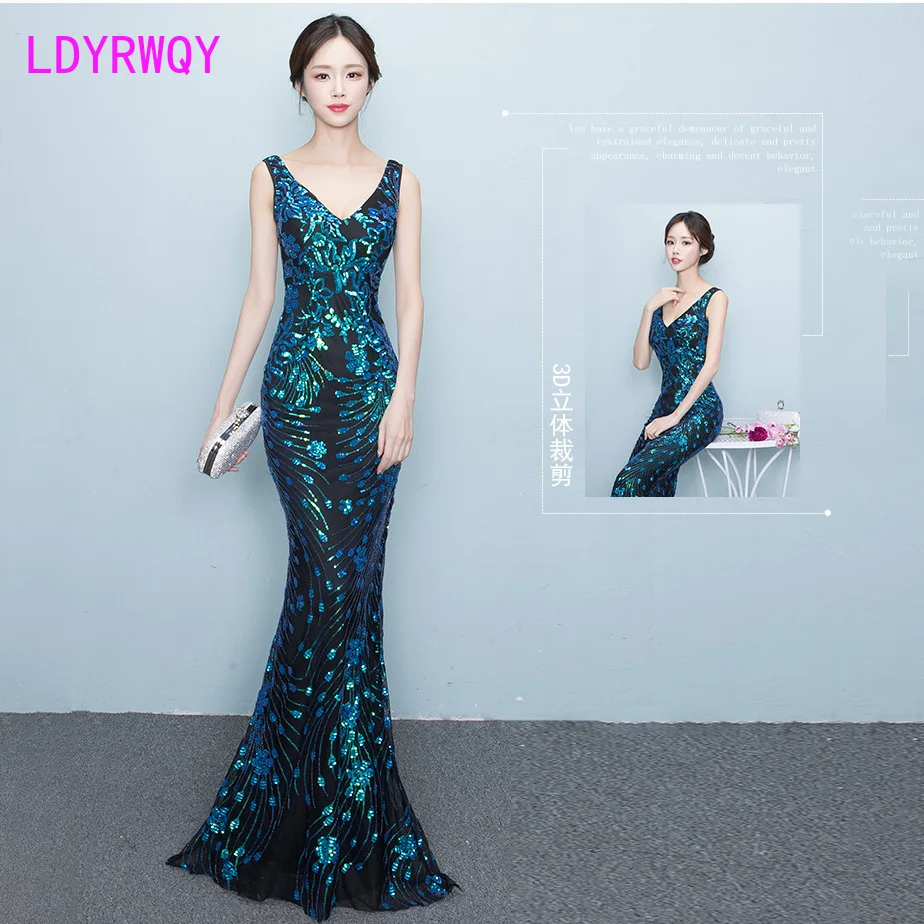 2019 new slim long fishtail female party fashion dress Floor-Length  Zippers  Sleeveless  Solid  Sheath  Office Lady  Polyester