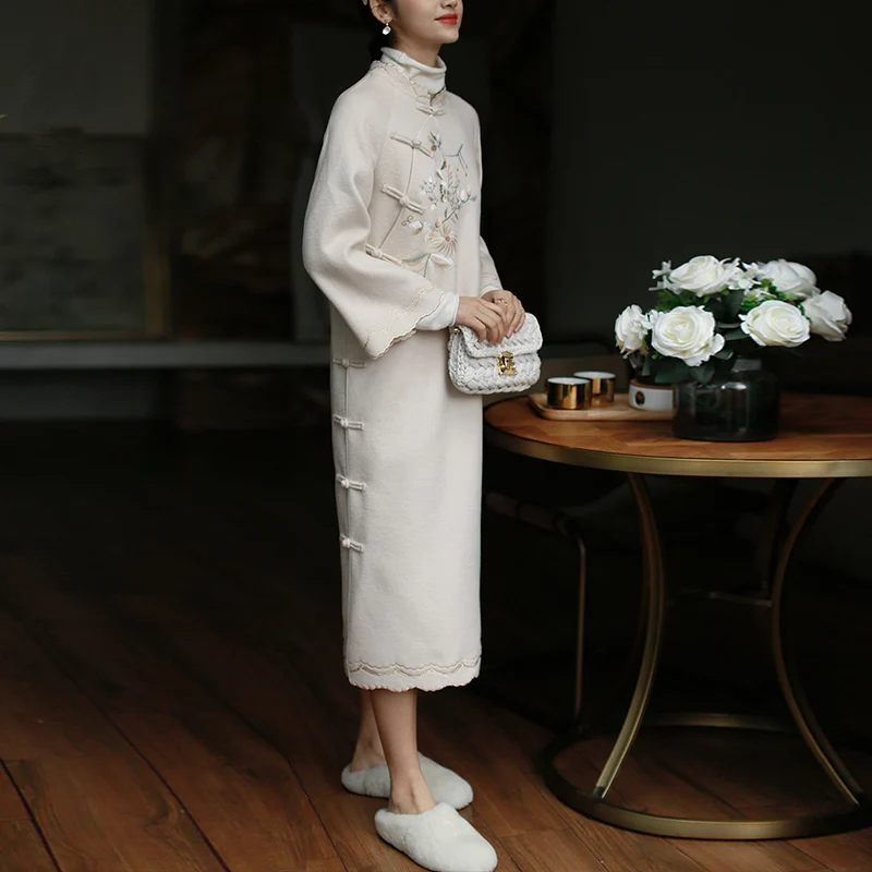 ROJAY, новое улучшенное длинное шерстяное платье Cheongsam, молодежная мода, двустороннее шерстяное платье, прямое, изящное, зимнее