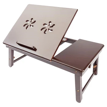 

Retro Double Flowers Pattern Laptop Notebook Stand Desk 53x33cm Computer Desk Tray Adjustable 4 Gears Height Bamboo Dark Coffee