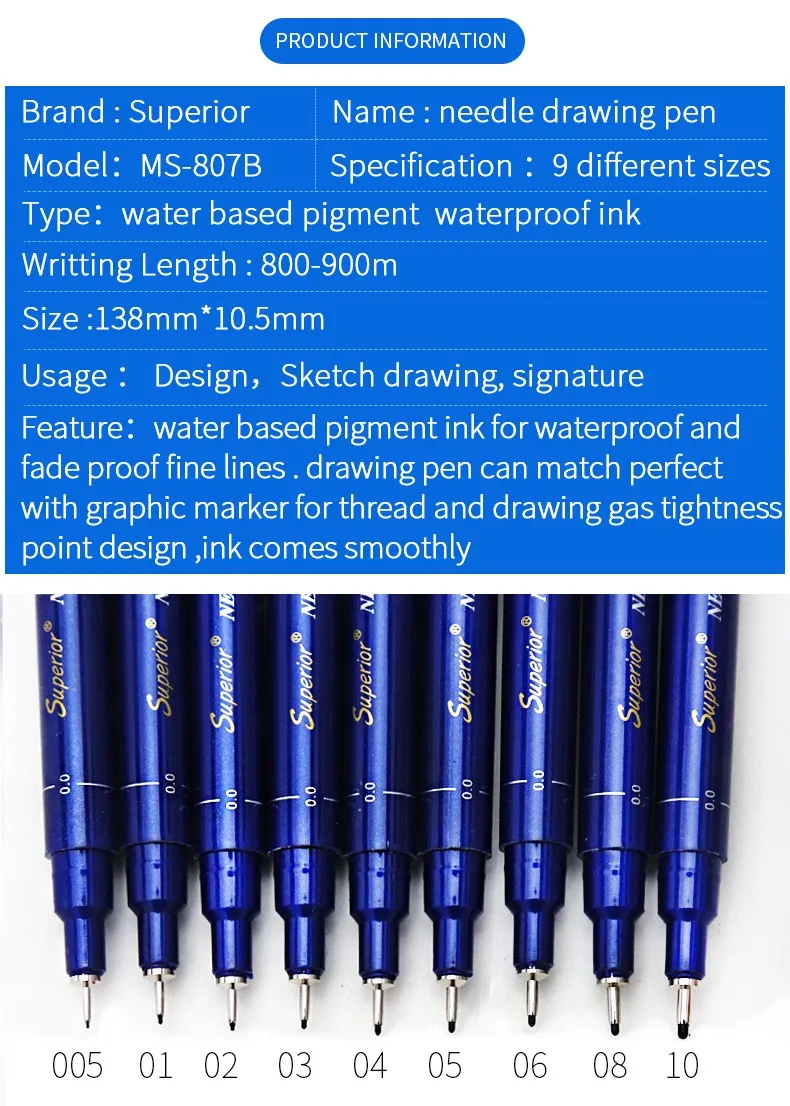 Superior 9Pcs Different Size Water Based Art Markers Pigment Liner Triangular Fineliner Pens for Design School Office Supplies