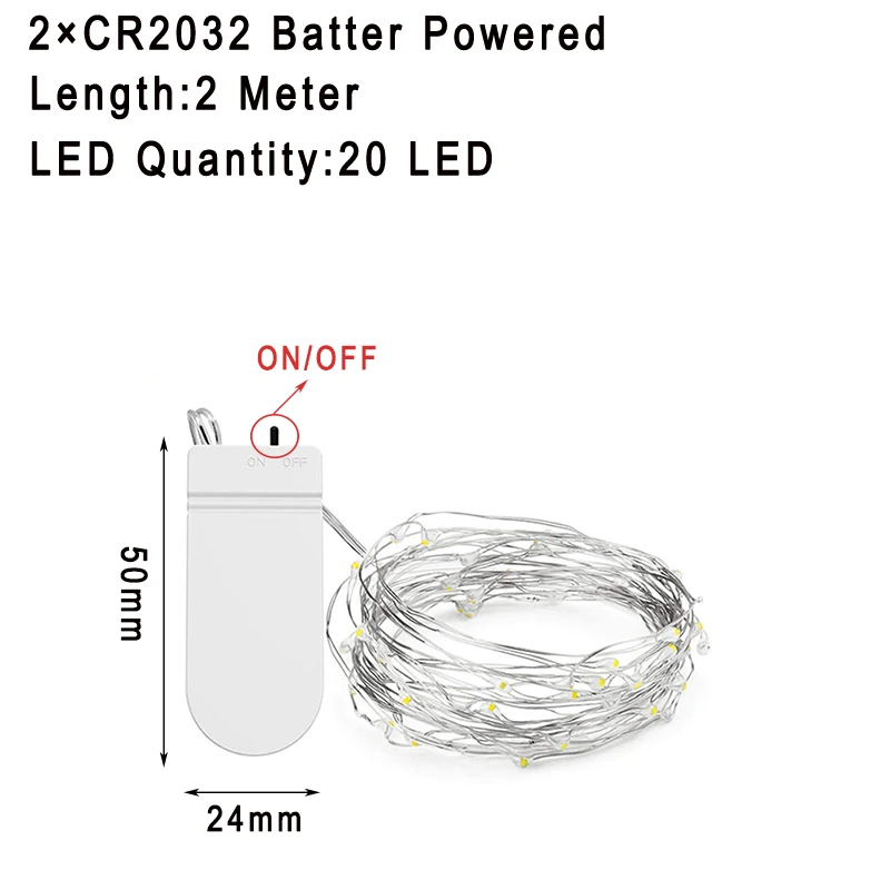 CR2032 2M 20LED 1 м 2 м 5 м гирлянда на батарейках светильник s Led медный провод струнный светильник для DIY Свадебная вечеринка домашний Декор 5 В USB гирлянда светильник s - Цвет: CR2032 2M 20LED