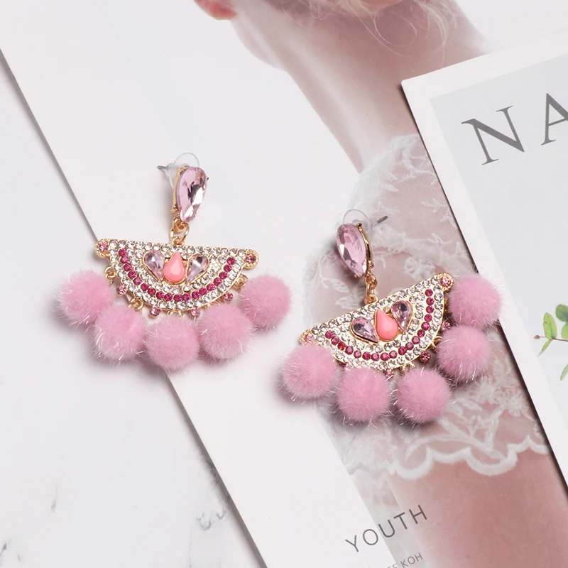 Drop earrings JURAN Brand ethnic long tassel earrings Women Pink collection Bohemia geometry drop earrings Exquisite party jewelry