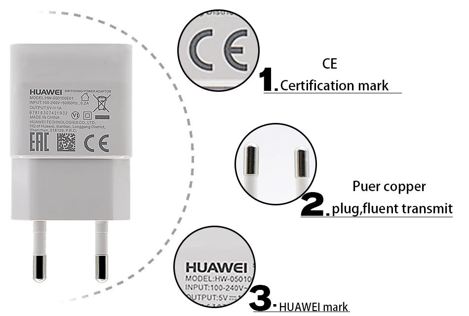 Зарядное устройство Huawei 5V1A с Micro USB кабелем для передачи данных настенный адаптер
