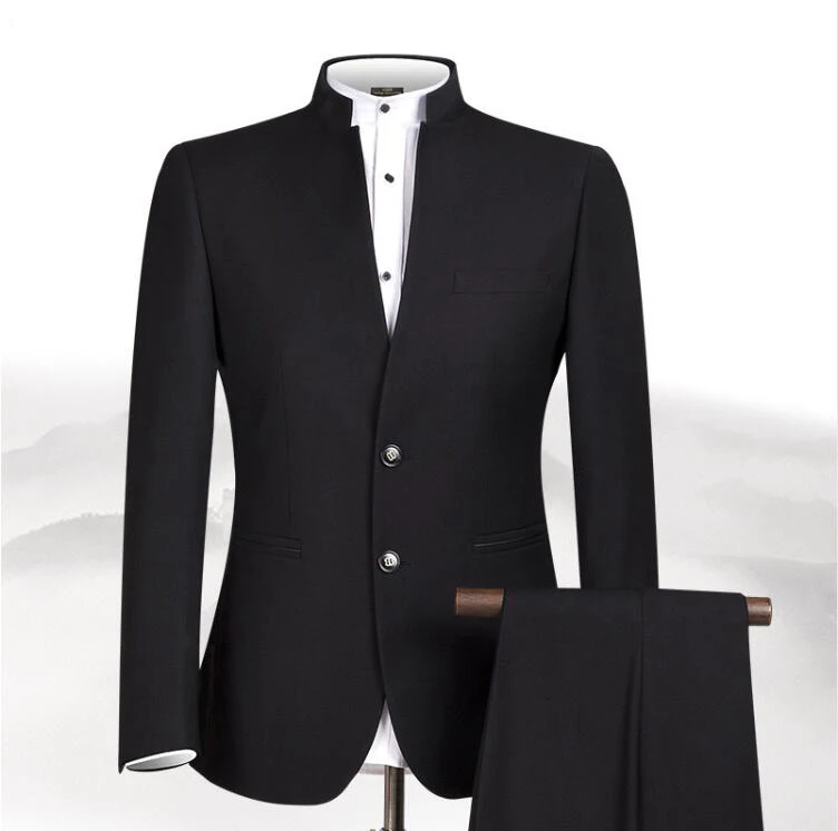 

2019 New Style Men Chinese Tunic Collar Bridegroom Suit Formal Wear Dress Slim Fit Mens Suits Groom Wedding Blazer Costume Homme