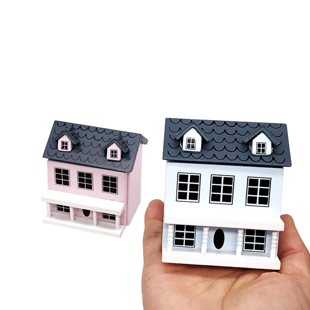 

HIINST 1/12 Mini Dollhouse Miniature Villa Mini House with Movable Grey Roof Toy Early education puzzle exercise thinking toy