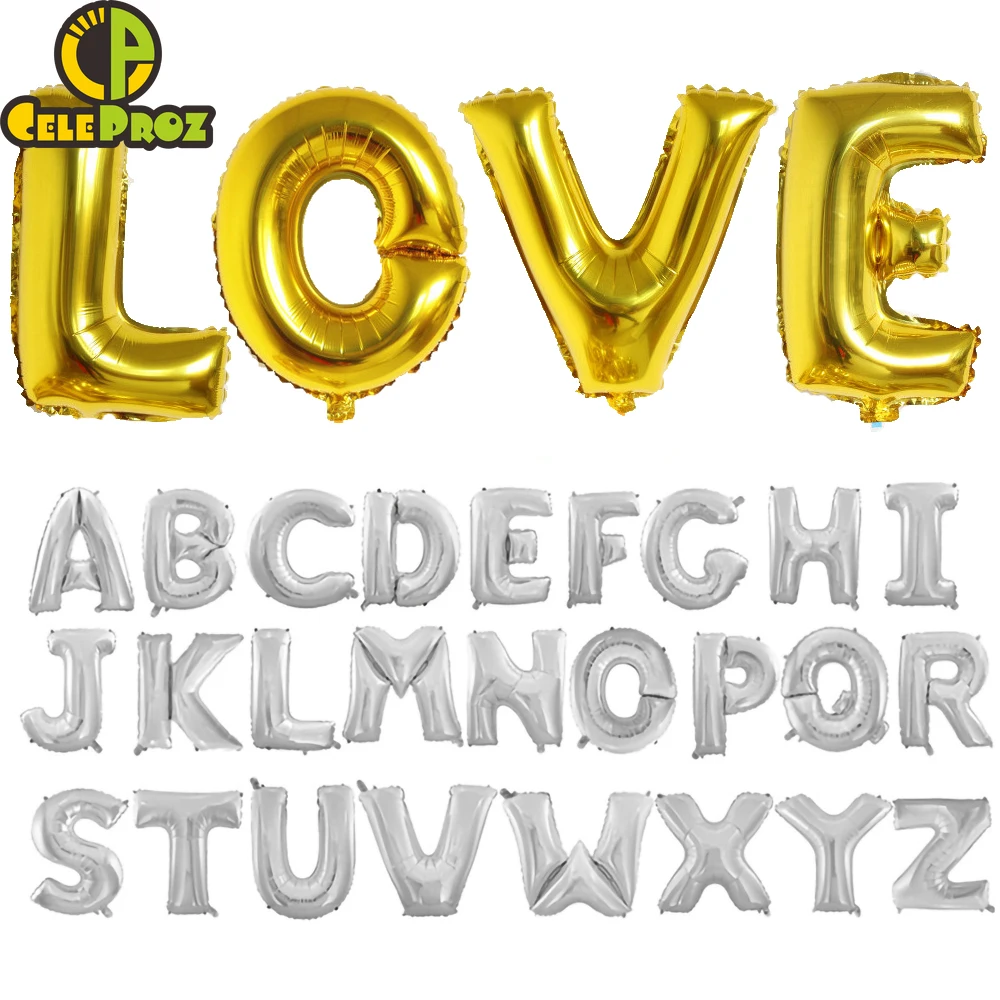 16Inch 32Inch Aluminum Foil Balloons Golden Silver Letter Balloon Wedding Happy Birthday Decoration Baby Shower Party Supplies | Дом и сад