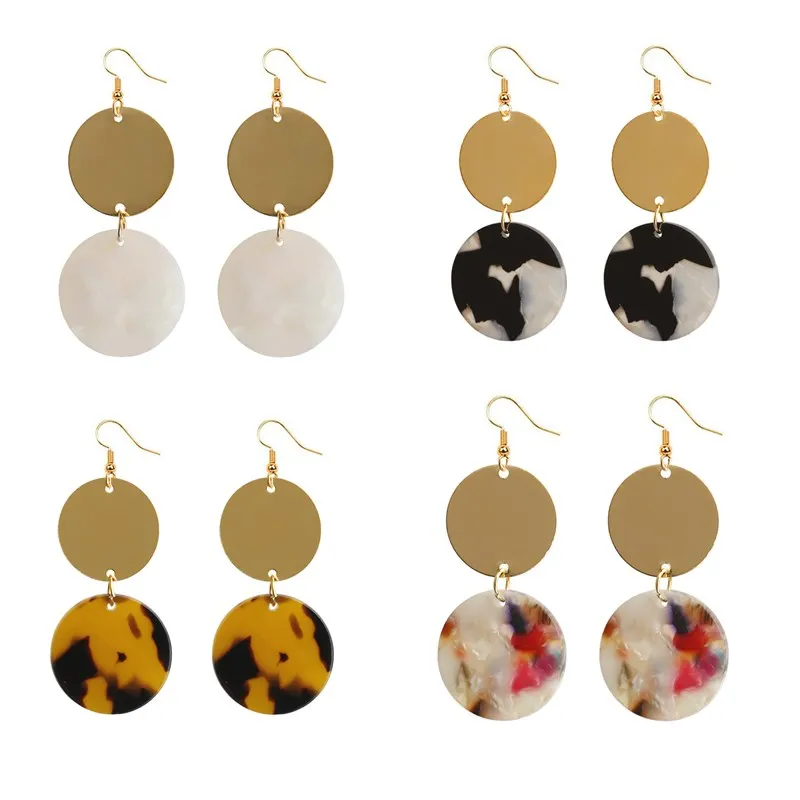 

Acrylic Statement Colorful Resin Drop Earrings for Women 2019 Fashion Round Gold Hanging Dangle Earring jewelry Wholesale