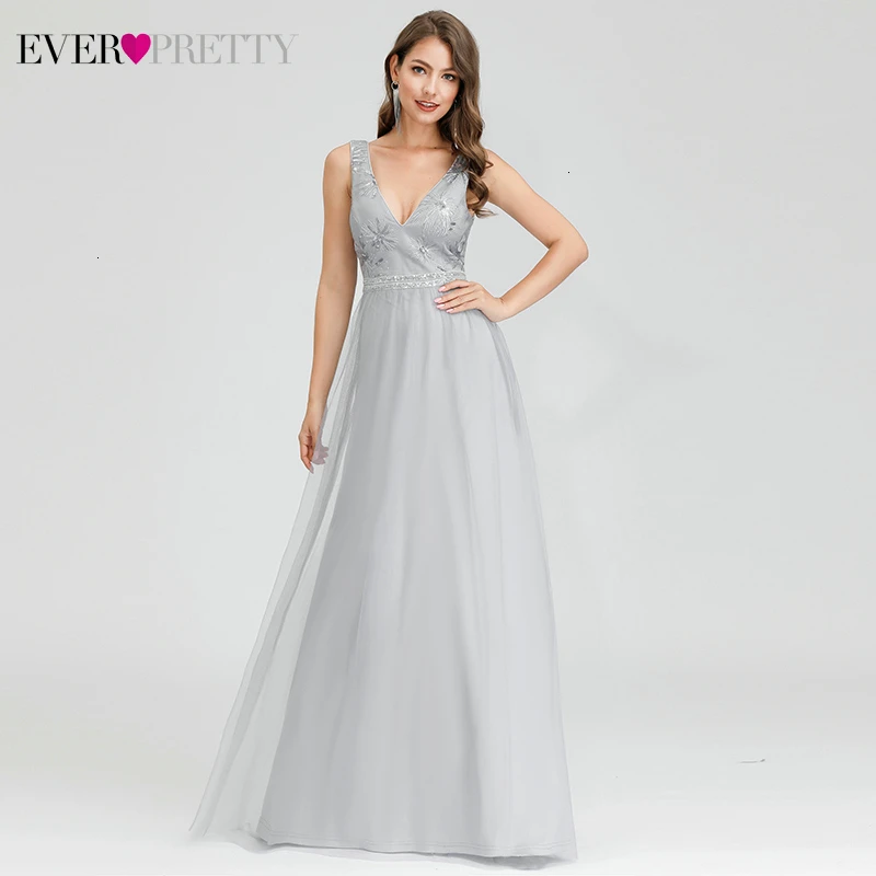 Elegant Sequined Evening Dresses Ever Pretty A-Line Double V-Neck Sleeveless Tulle Formal Gowns For Party Vestidos Elegantes