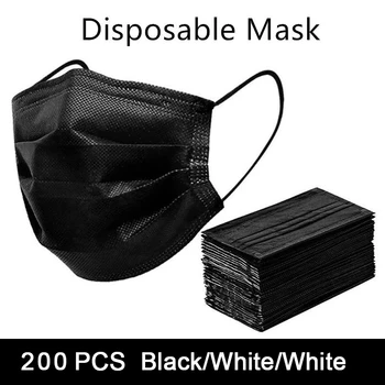 

200pcs Black Disposable Face Masks Nonwove 3 Layer Ply Filter Safety Mask Anti-Dust filter Breathable White masks In Stock