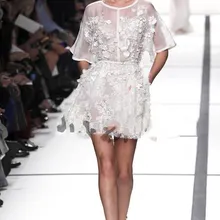 Белые платья из органзы с 3D аппликацией, Короткие мини-трапециевидные платья Elie Saab для выпускного вечера, коктейльные платья, вечерние платья