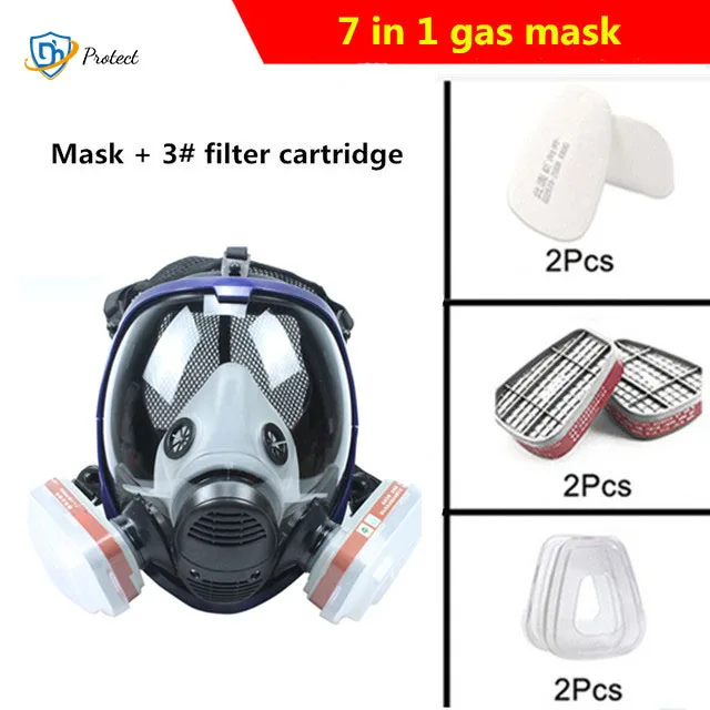 Chemical Mask 6800 7 in 1 Gas Mask Dustproof Respirator Paint Pesticide Spray Silicone Full Face Filters for Laboratory Welding Organic 7 Piece set