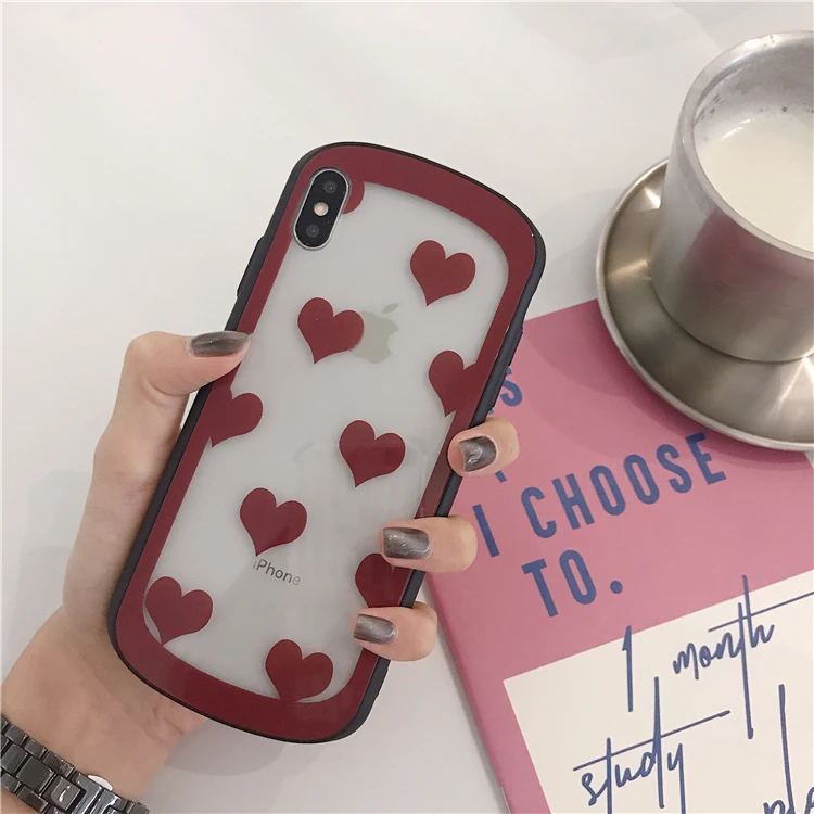 Модный винный Красное сердце любовь Arc чехол для телефона iphone XS Max XR X 6 7 8 Plus твердый стеклянный прозрачный Модный чехол
