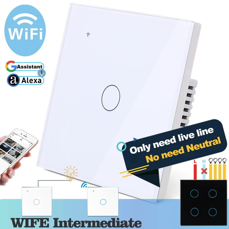 Настенный светильник сенсорный WIFI синий стеклянный 1 Gang 2 Way Alexa Google