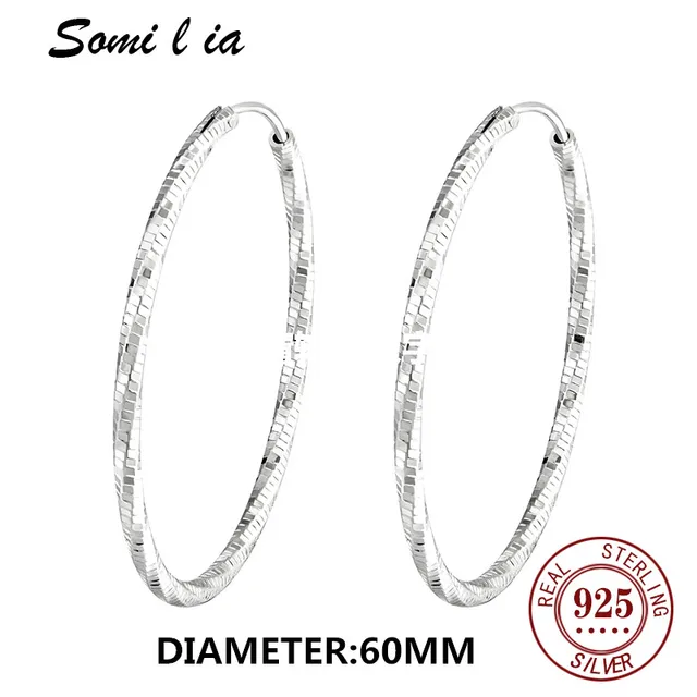 Somi l ia 100% 925 Sterling Silver 30-50mm Big Circle Hoop Earring for Woman Fashion Simple Classic 925 Silver Fine Jewelry Gift 60MM