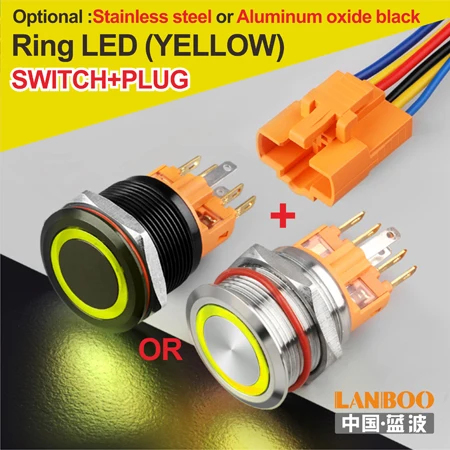 LB22B зуммер автобус мощность Звонок кнопочный переключатель с кольцом led 12V24V220V - Цвет: Y Ring Button Plug