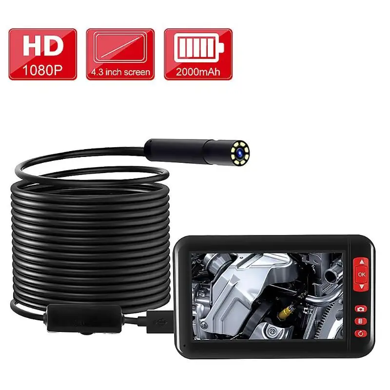 

Industrial 8mm 8 LED Len 2MP IP68 Endoscope with 4.3 inch 1080P HD Screen
