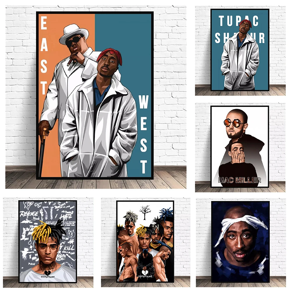 Музыкальный портрет RapperTupac Biggie Художественная Картина на холсте плакаты и принты