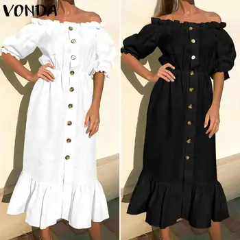 

Bohemian Long Dress 2020 VONDA Woman Summer Sundress Off the Shoulder Vestidos Female Butterfly Sleeve Party Dress Plus Size