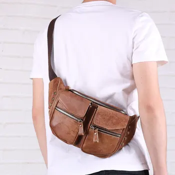 

Korean Version Genuine Leather Men Chest Bag Messenger Bag Outdoor Fashion Multifunctional Fanny Pack Shoulder Bag New men's Bag