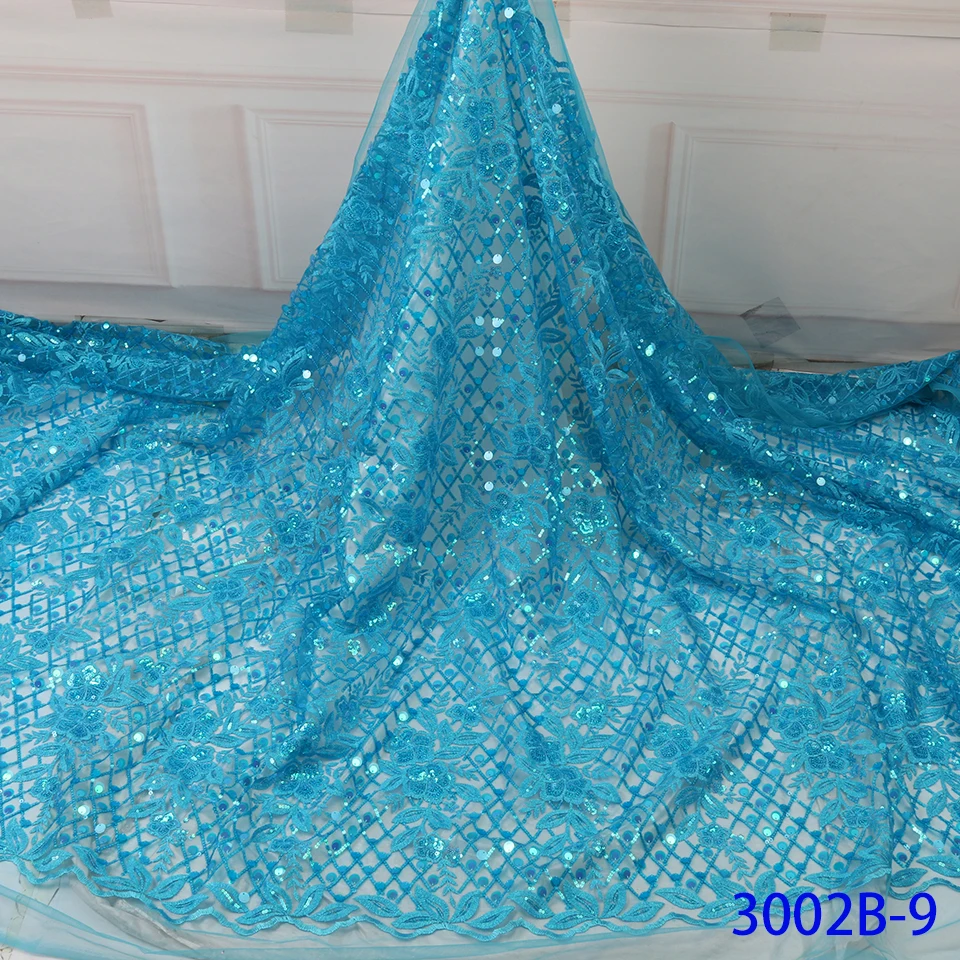 NIAI African Net Lace Sequins Fabric Embroiderd High Quality French Lace Fabric Nigerian Lace Fabrics For Wedding XY3002B-5