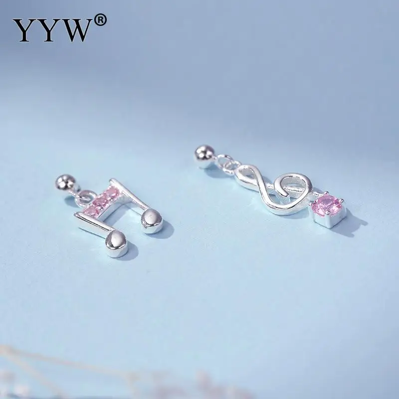 Asymmetric Earrings 925 Sterling Silver With Cubic Zirconia Earrings Musical Note Shape Classic Design Romantic Jewelry