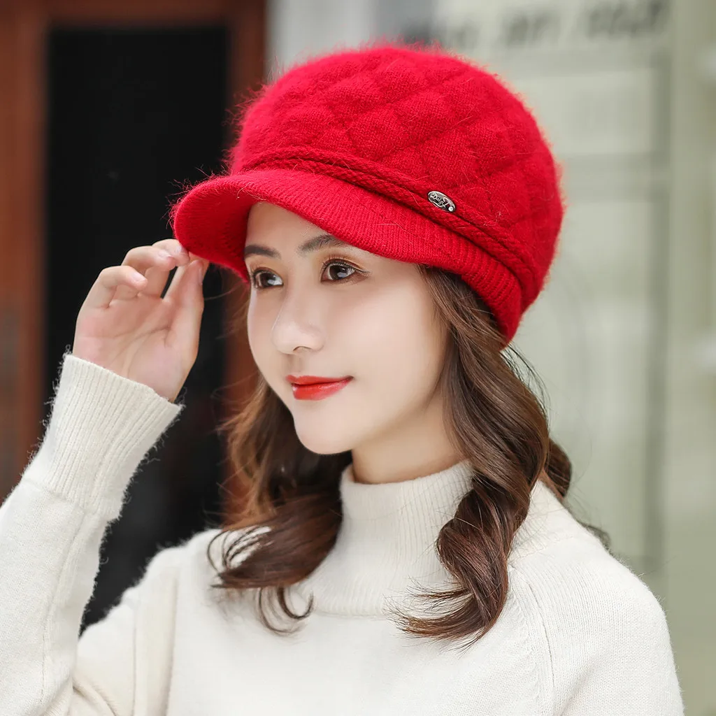 Зимние женские головные уборы, теплый цветочный берет, мешковатая шапка, вязаная шапка, Лыжная Шапка Кепка, однотонная Уличная Повседневная женская шапка