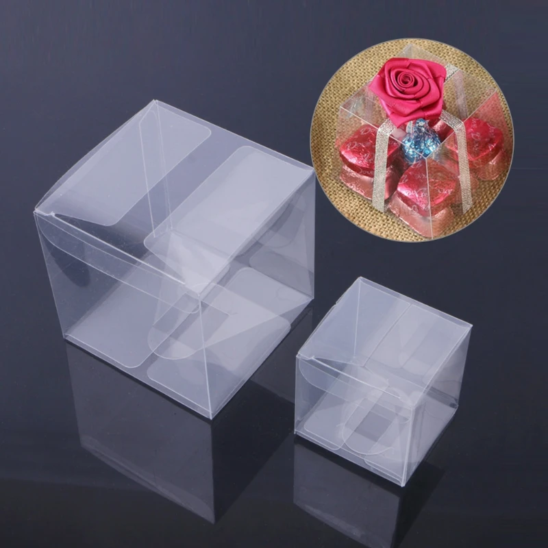 100 Caja de Favor Boda Dulce plástico PVC Transparente Cubo Pastel Regalo Bolsas De Dulces 