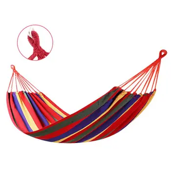 

190*100mm 2 Persons Striped Hammock Outdoor Leisure Bed Thickened Canvas Hanging Bed Sleeping Swing Hammock 2 Color
