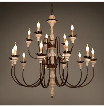 

American Country Wooden Art Makes Old Chandeliers Retro Iron Art Lamps Villa Living Room Restaurant Duplex Building Decorative L