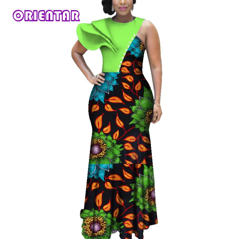 Женское длинное платье в африканском стиле с вощеным принтом Bazin Riche Dashiki