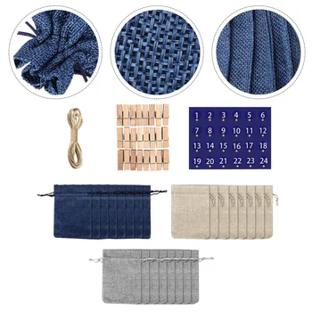 

1 Set Christmas Countdown Gift Bags Candy Bags Linen Drawstring Bags with Clips