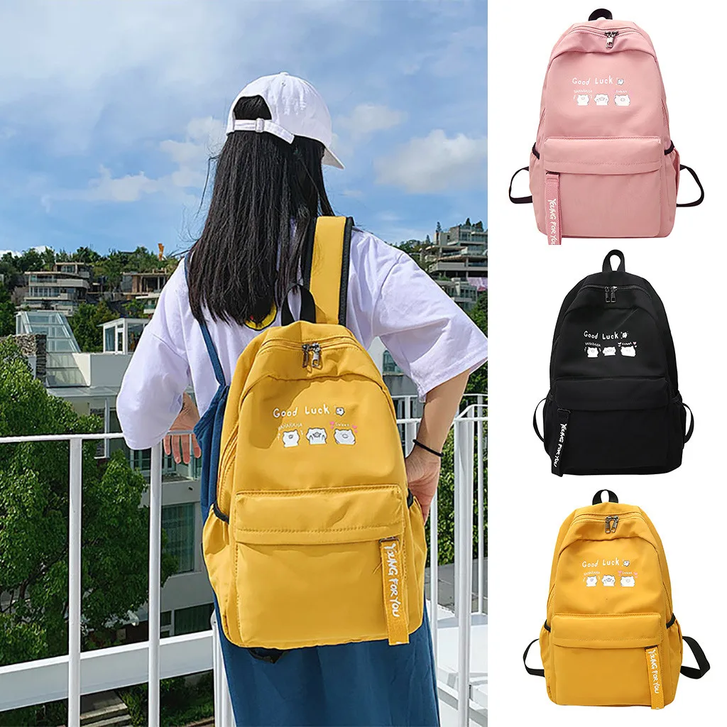 Korean Nylon Solid Color Travel Backpack Women Large Capacity Lightweight Portable Schoolbag Teenager Multi Pockets Back Packs