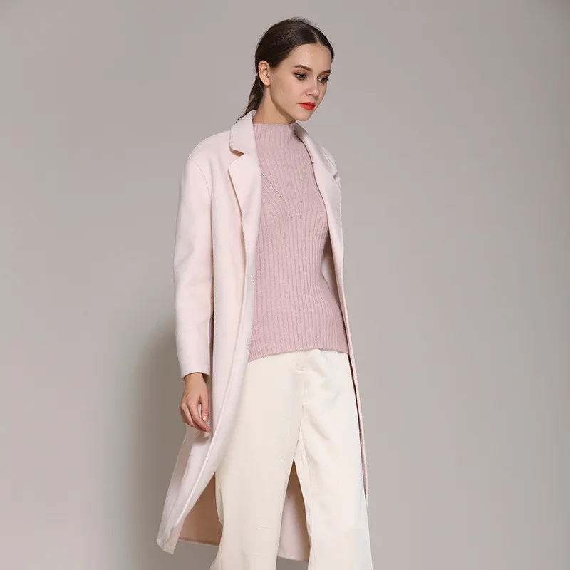 

Autumn and winter new high-end double-sided wool coat women's pink fashion plus long suit collar wool coat