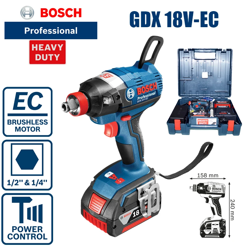 Bosch GDX 18V EC rechargeable brushless lithium battery screwdriver, impact driver, wrench machine dual use (two 4A batteries)|Electric Drills| - AliExpress