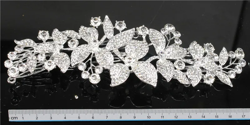 TREAZY Vintage Long Floral Bridal Hair Combs for Women Headwear Rhinestone Crystal Big Wedding Tiara Brides Hair Accessories