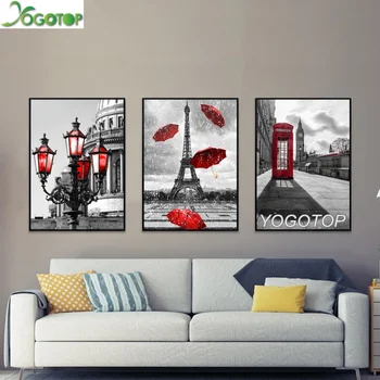 

Diy Diamond Painting Black and White Tower Red Umbrella 5D Full Drill mosaic diamant Embroidery Paris Street Art 3 Pieces ML1082