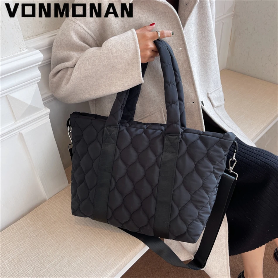 Quilted Space Tote Bag for Women 2021 Large Winter Brand Designer Ladies Big Shoulder Bags Padded Short Top Handle Handbag Purse