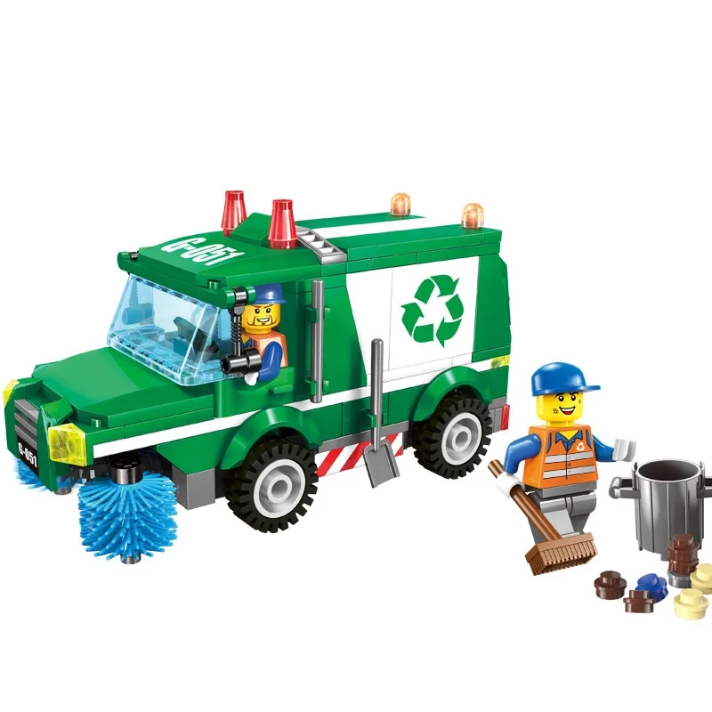 Просвещения город строительных машин уборочная машина мусоровоз Строительные блоки Устанавливает Наборы детские игрушки Совместимость