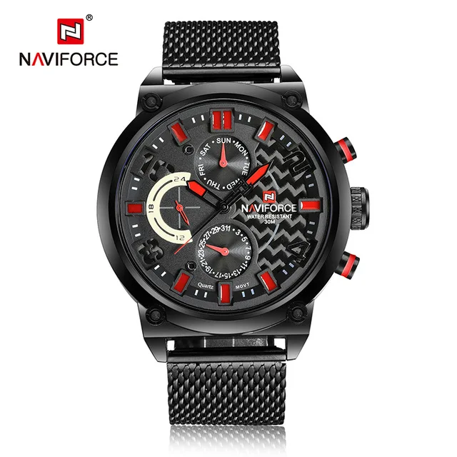 Naviforce, люксовый бренд, Мужские Аналоговые часы из нержавеющей стали, мужские кварцевые часы, 24 часа, часы с датой, мужские Модные Повседневные Спортивные Наручные Часы