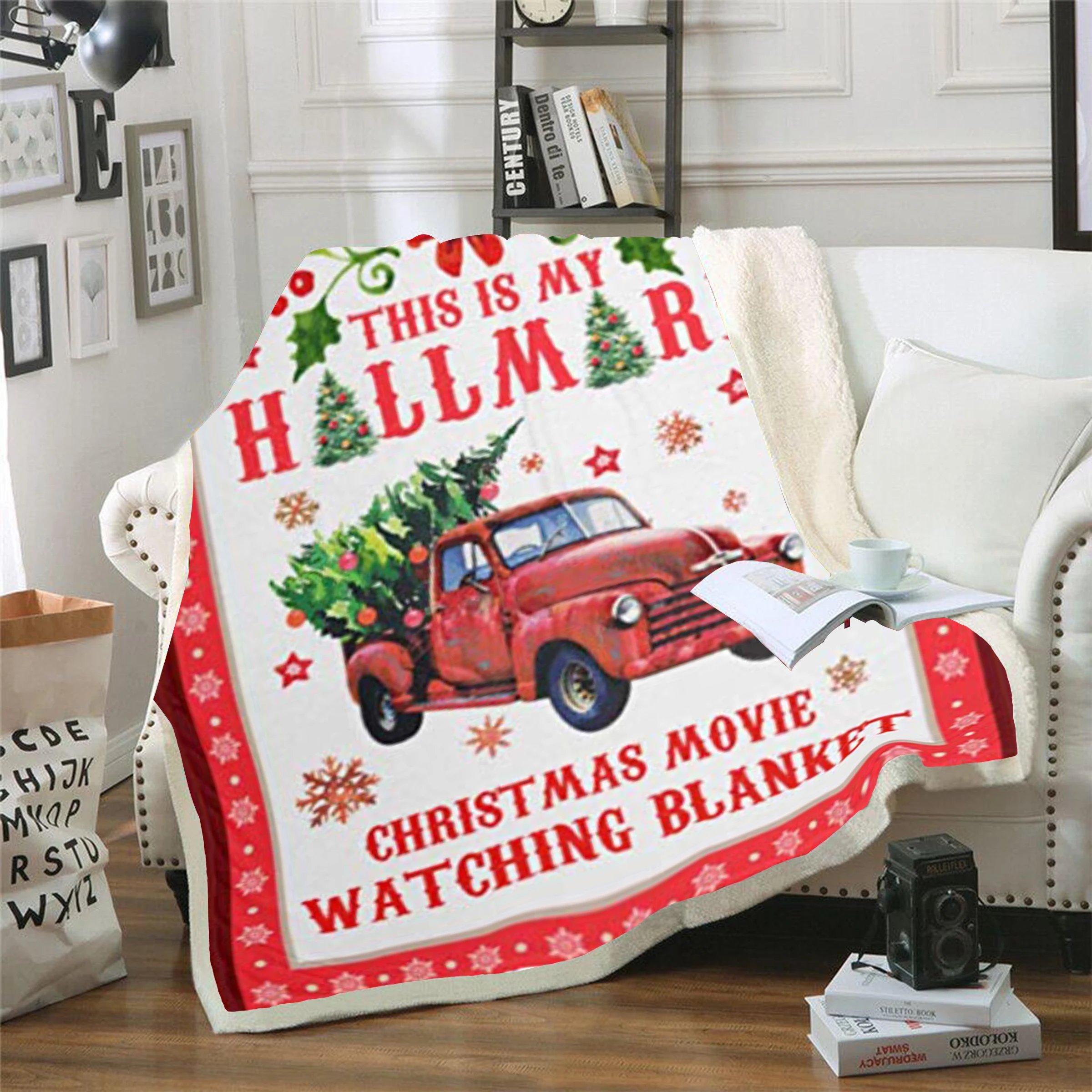 Christmas Watching Blanket Printed Double Velvet Home Sofa sherpa Christmas blanket Warm Fleece Camping Blanket Quilt As Gift