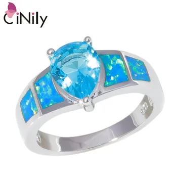 

CiNily Created Blue Fire Opal Blue Zirconia Silver Plated Wholesale for Women Jewelry Wedding Engagement Ring Size 6-10 OJ9410