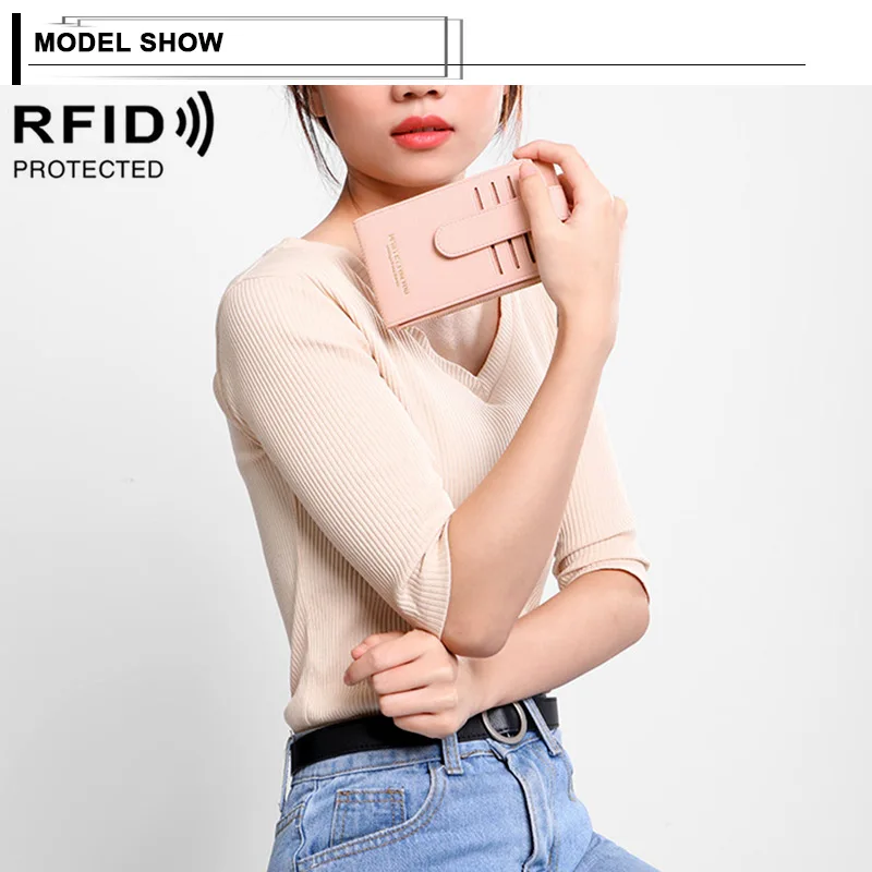 Многофункциональные женские кошельки противоугонные RFID портмоне ID держатель плотная большой вместимости цвет длинный кошелек с молнией женский клатч