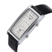 Новые модные деловые часы с двойным движением, мужские часы с большим циферблатом, классические прямоугольные кварцевые наручные часы с кожаным ремешком montres homme