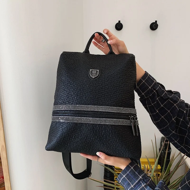 

Backpack Women 2020 Fashion Casual Dual-use Female Bag Diamond Anti-theft Soft Leather College Style Travel Bag Mochilas Mujer